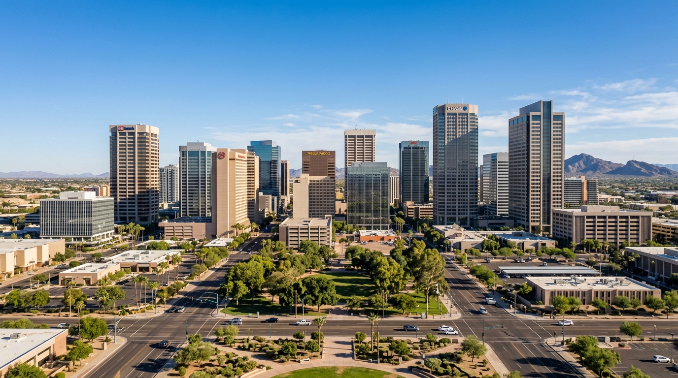 Downtown Phoenix, Arizona skyline on a clear day